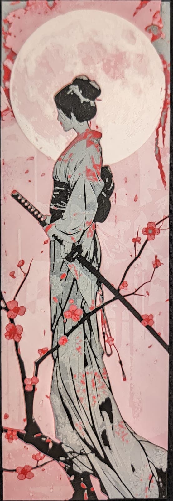 Geisha & cherry blossom, layered filament panel